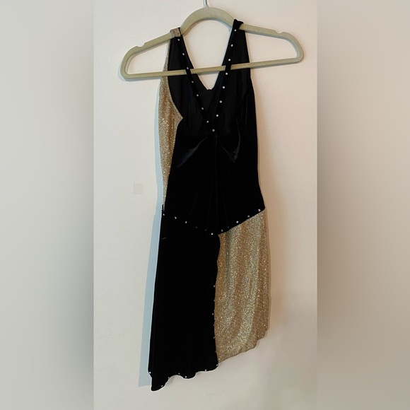 Art Stone Gold and Black Asymmetric Colorblock Dance Dress Costume - Picture 2 of 7